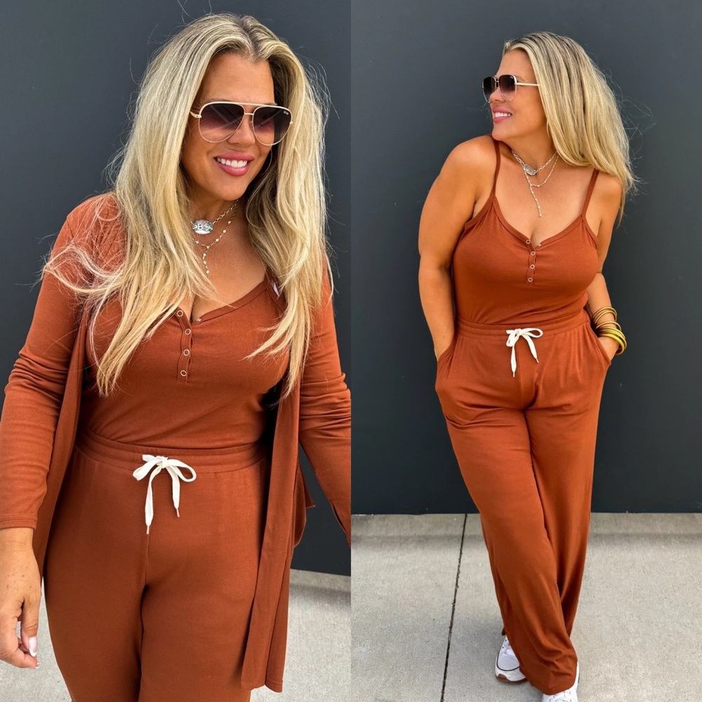 Rust Jumpsuit and Cardigan Set